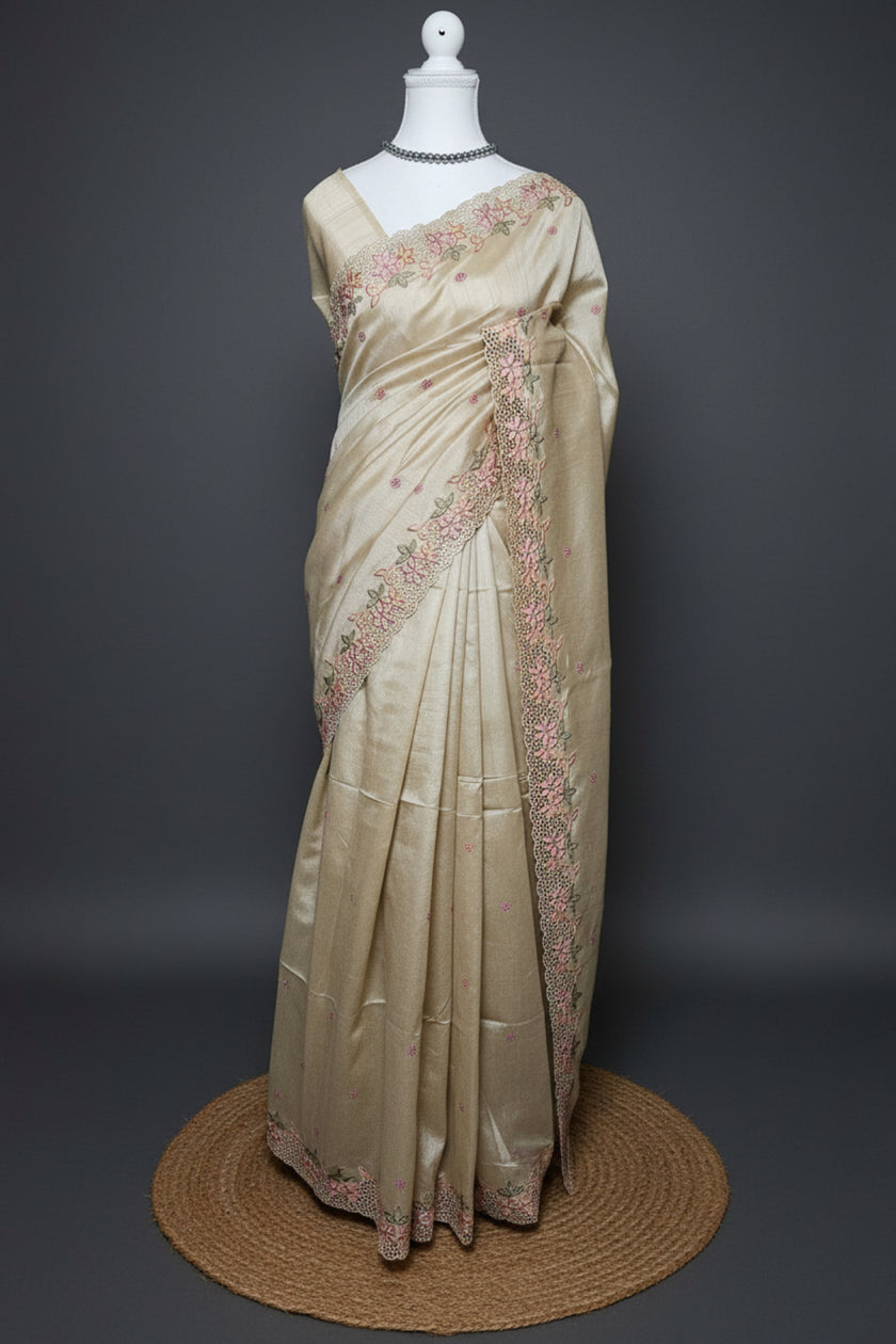 Floral Cutwork Tussar Silk