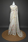 Blush Bloom Linen Tissue Saree with Aari Work
