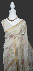 Blush Bloom Linen Tissue Saree with Aari Work