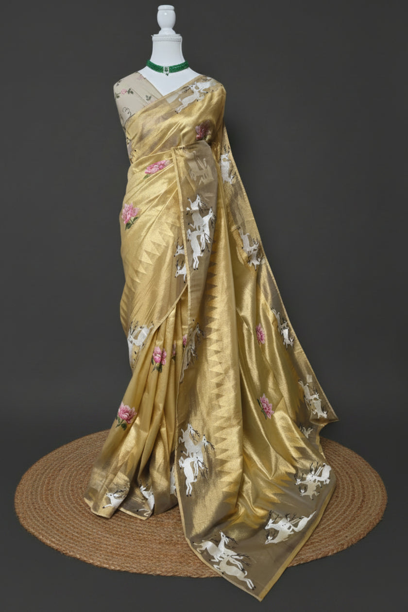 Golden Majesty Pure Kora Silk Saree