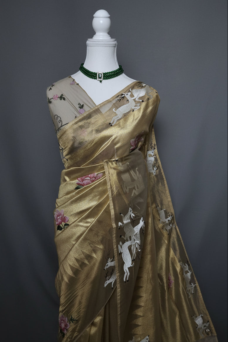 Golden Majesty Pure Kora Silk Saree