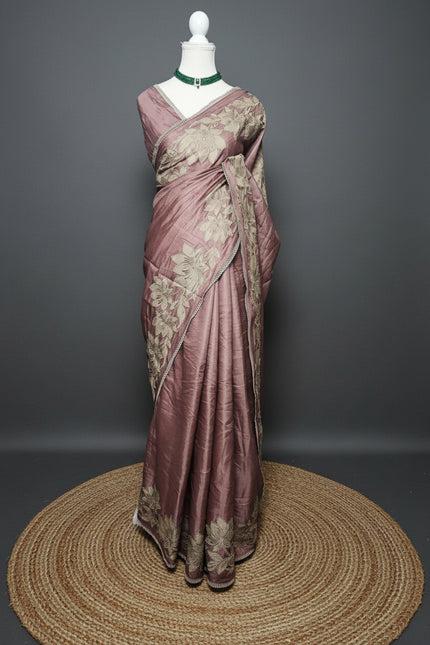 Floral Bloom Satin Tussar Saree
