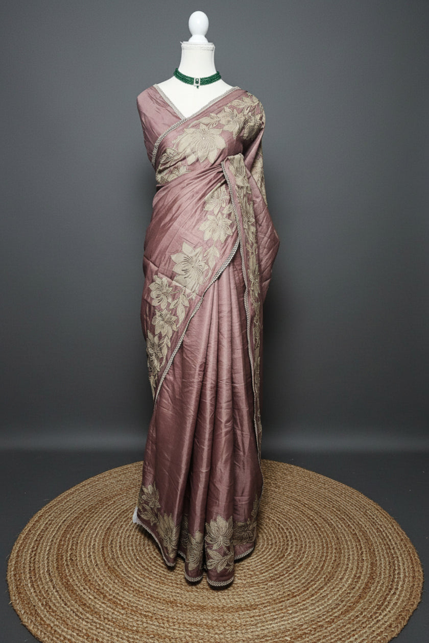 Floral Bloom Satin Tussar Saree