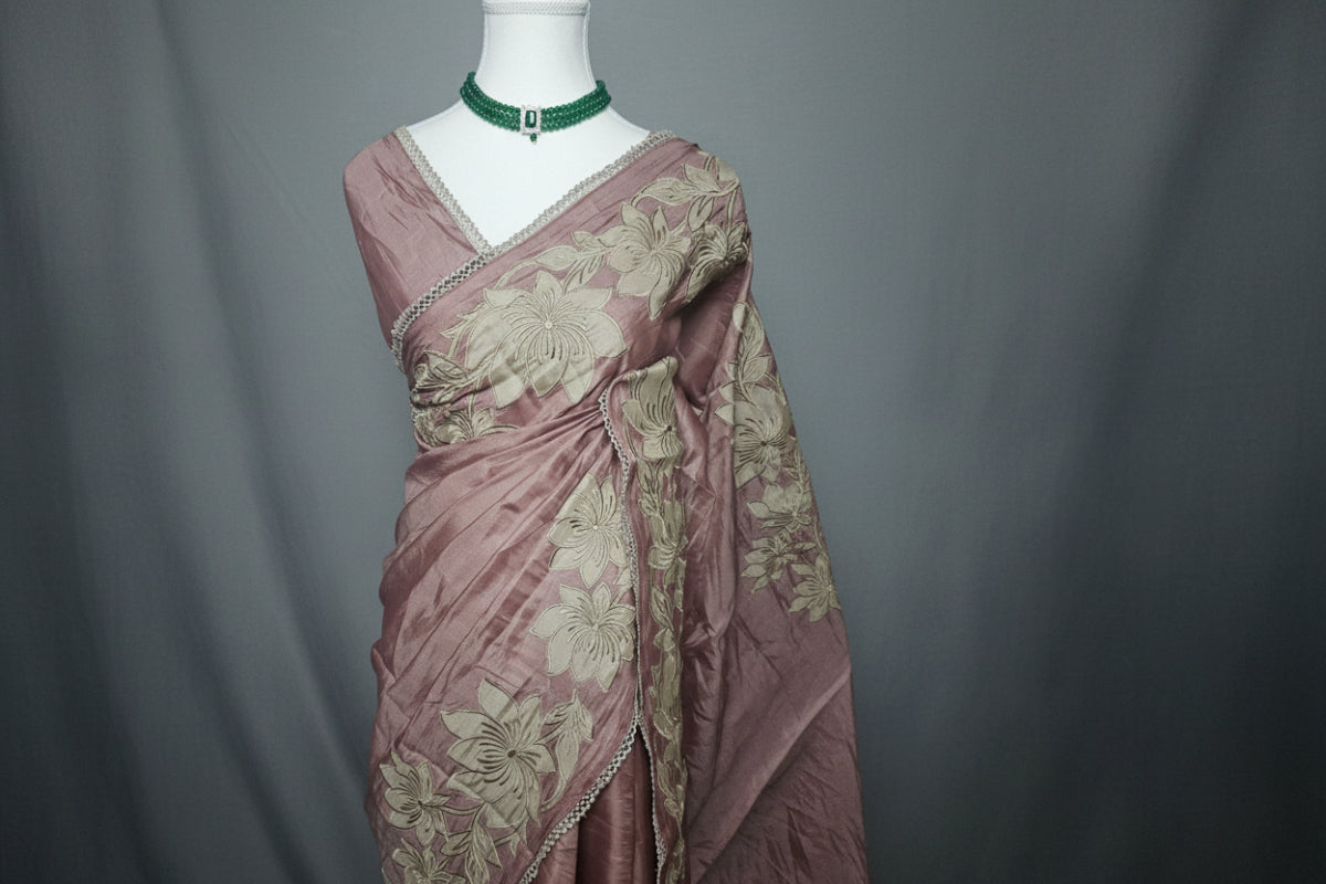 Floral Bloom Satin Tussar Saree