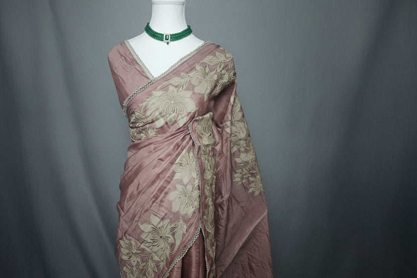 Floral Bloom Satin Tussar Saree