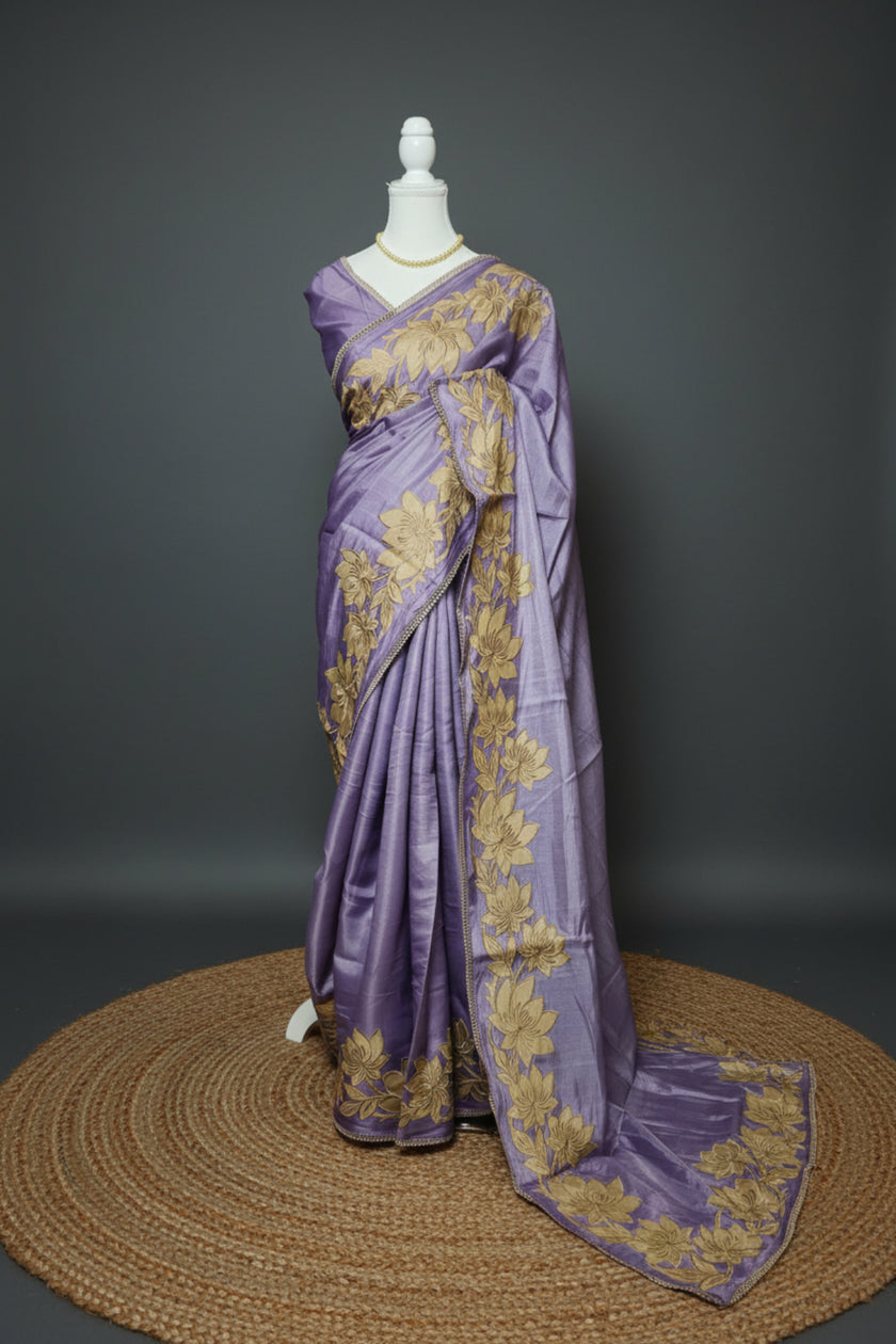 Floral Bloom Satin Tussar Saree