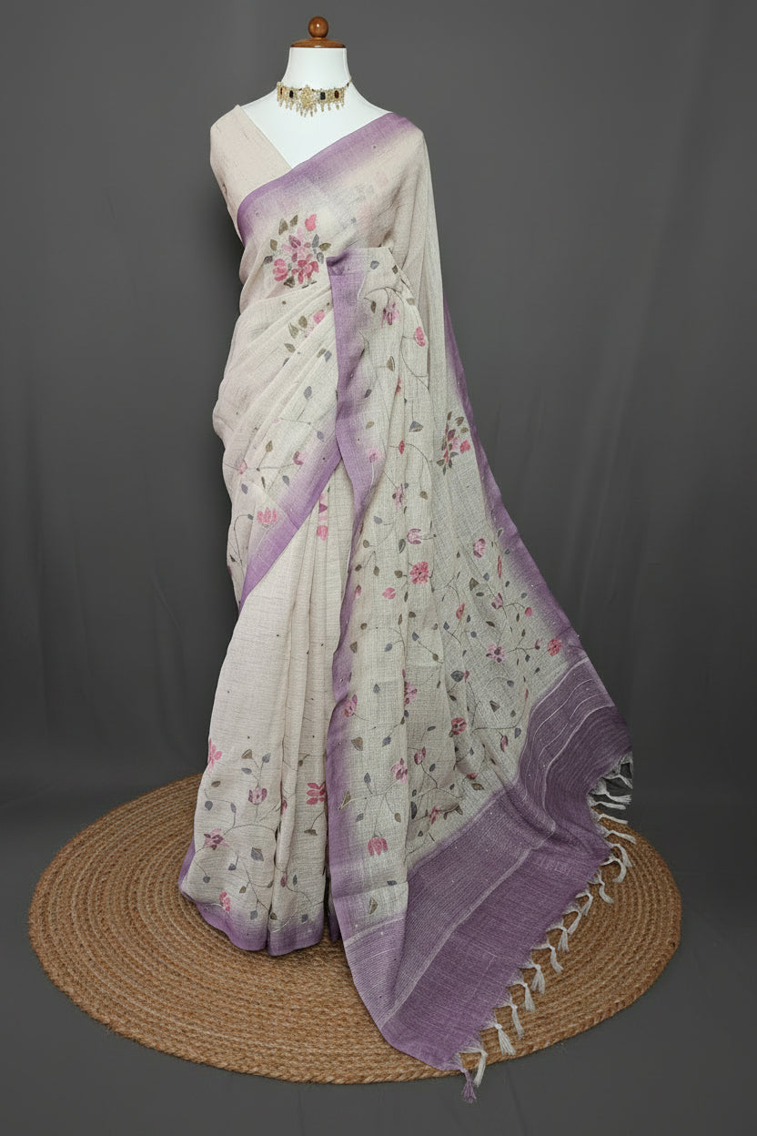 Thamara Vines Linen Cotton Saree