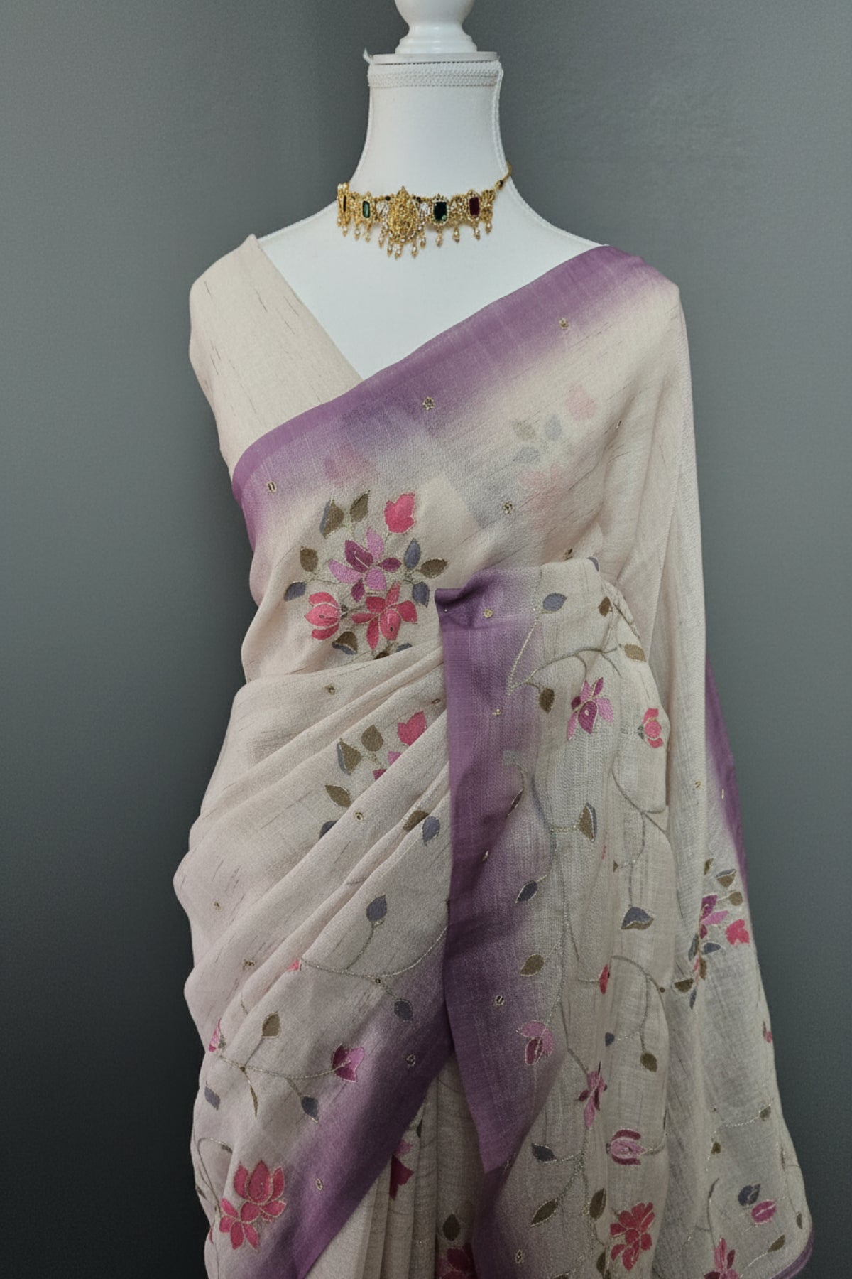 Thamara Vines Linen Cotton Saree