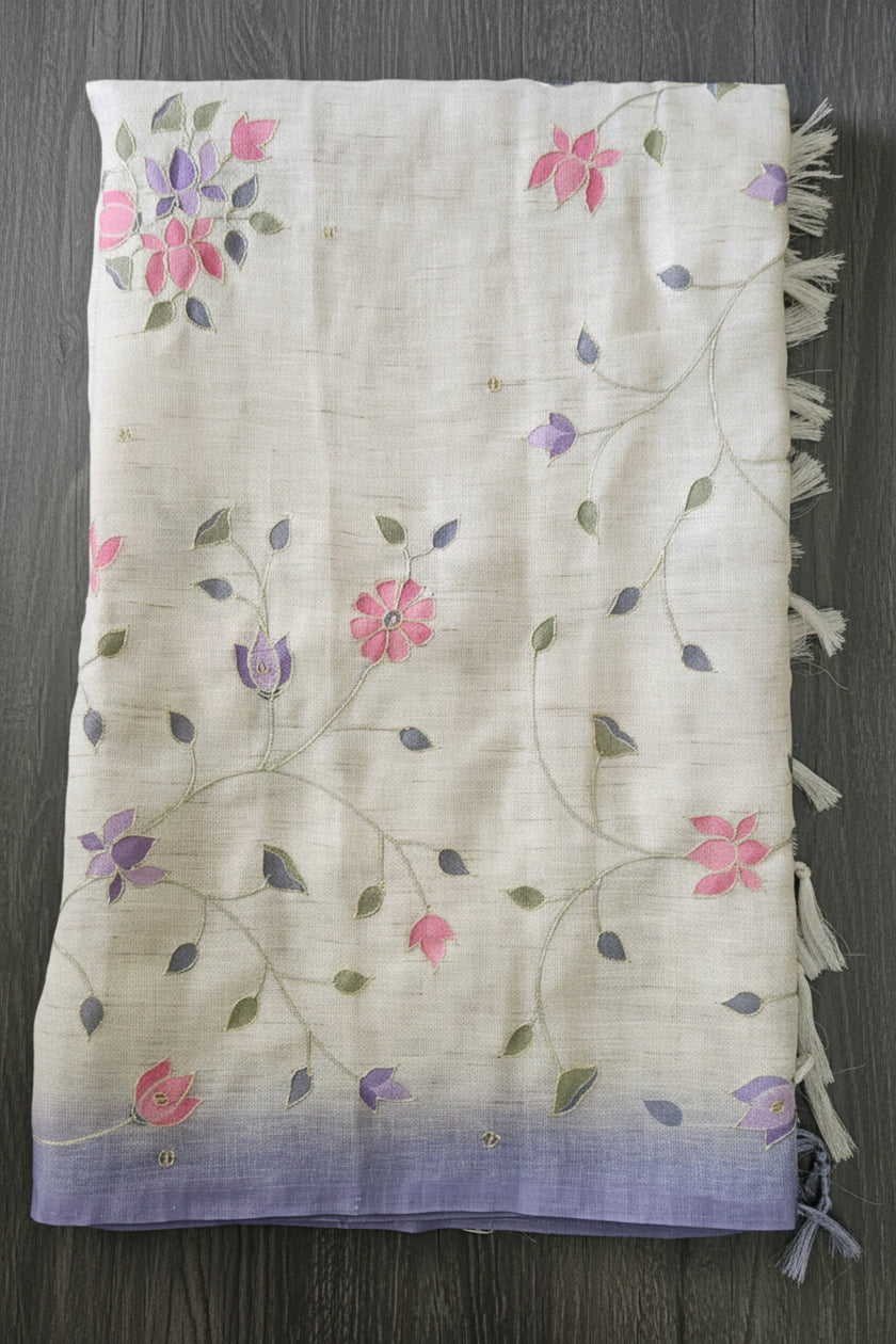 Thamara Vines Linen Cotton Saree
