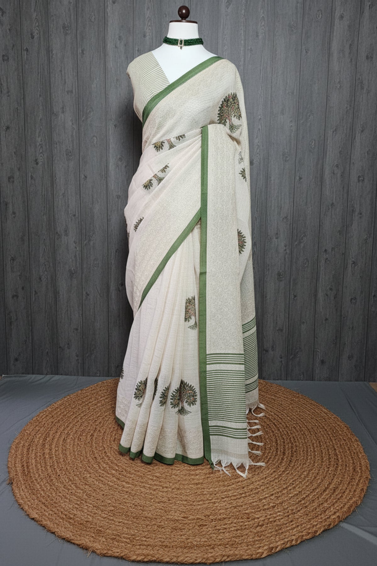 Tree of Life Linen Cotton Saree