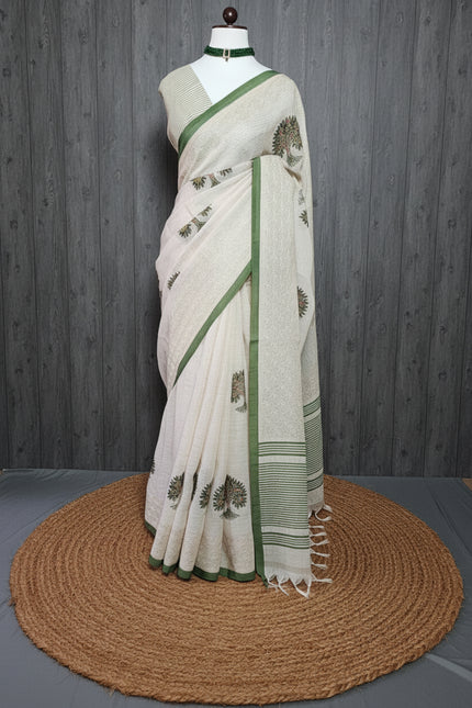 Tree of Life Linen Cotton Saree