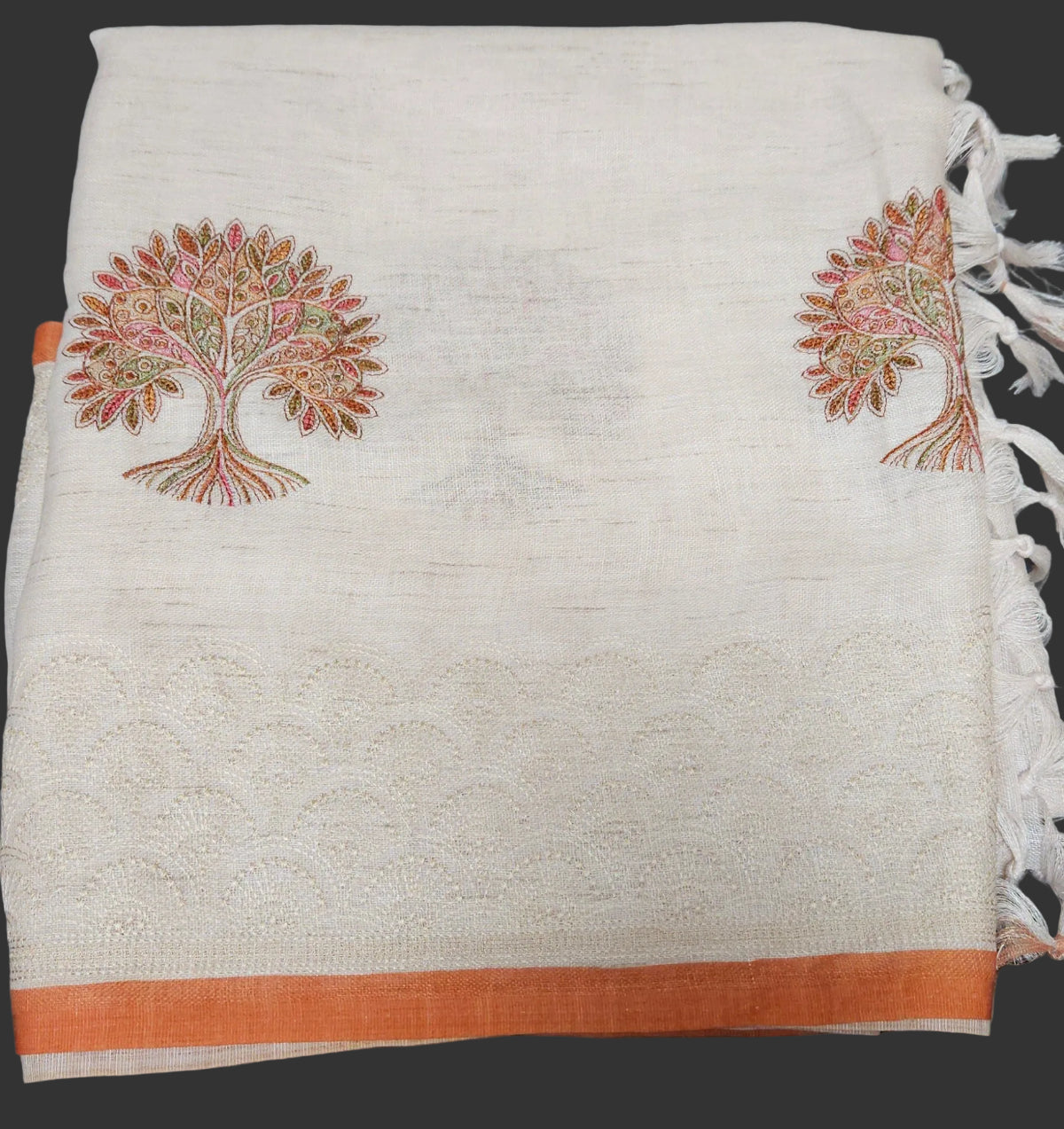 Tree of Life Linen Cotton Saree