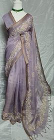 Lavender Vines Linen Tissue Saree