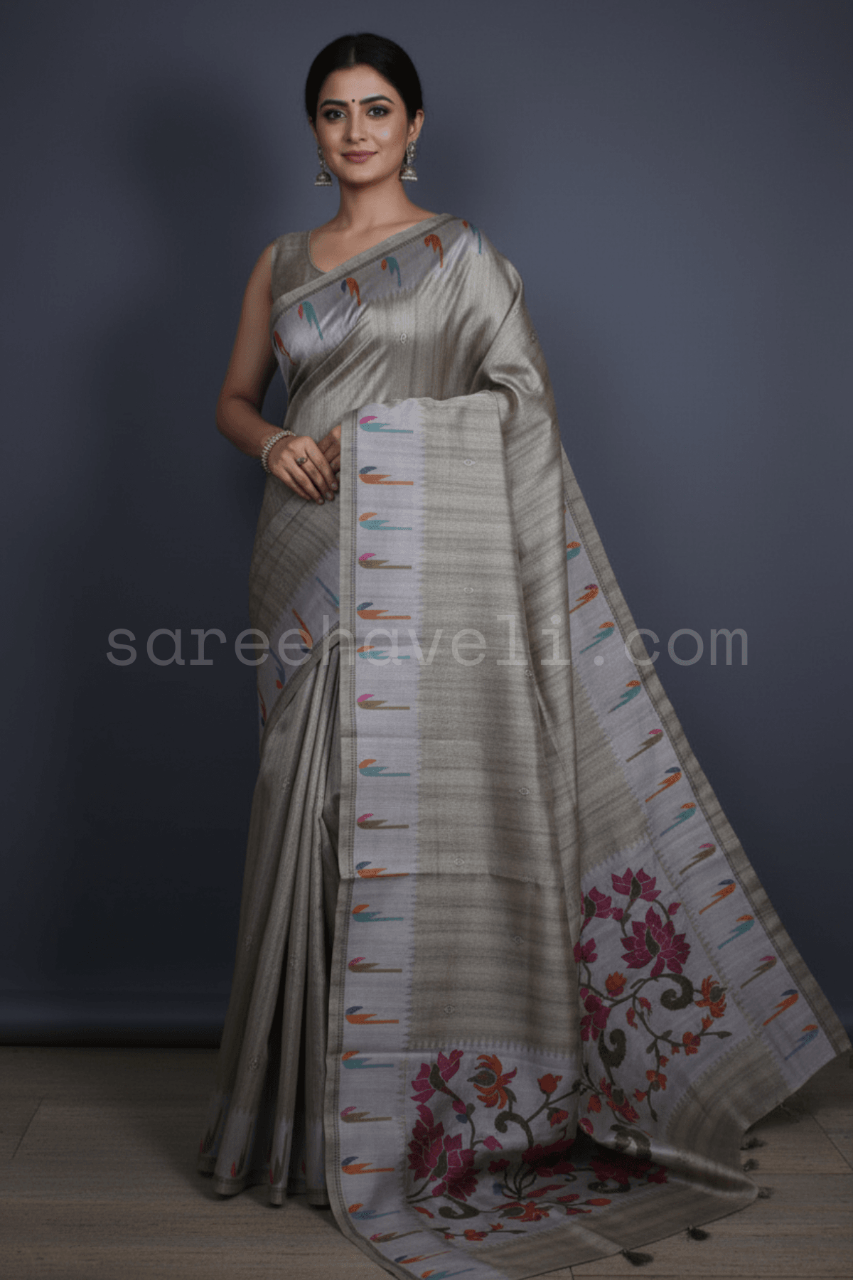 Ikat Bloom Tussar Silk Saree
