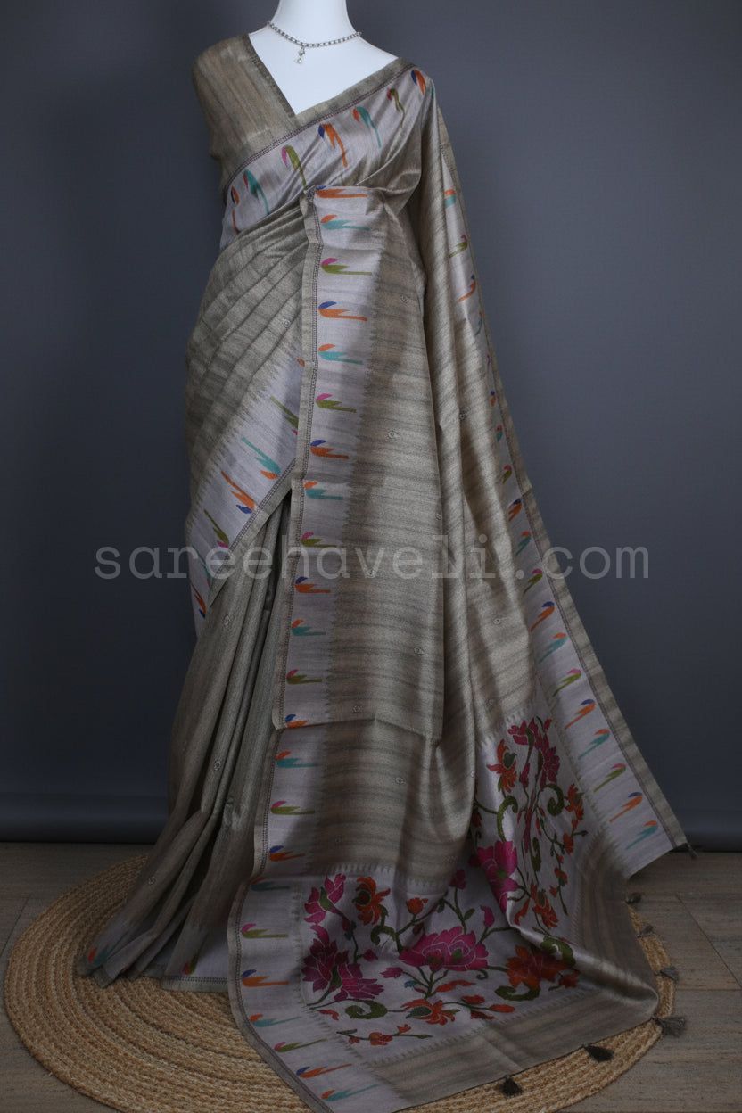 Ikat Bloom Tussar Silk Saree