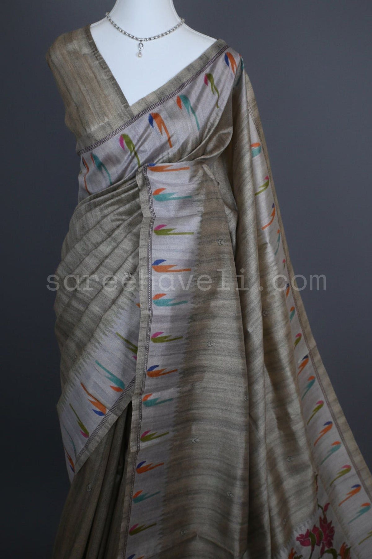 Ikat Bloom Tussar Silk Saree