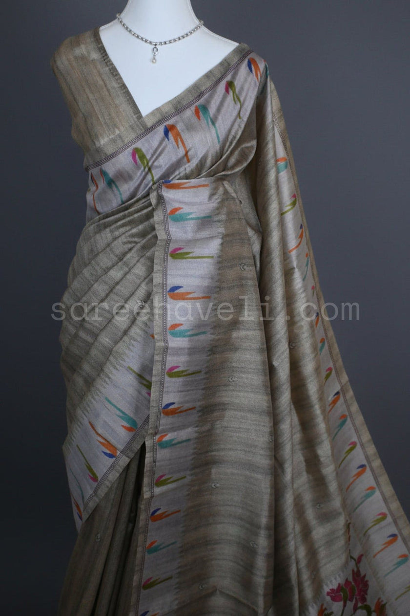 Ikat Bloom Tussar Silk Saree