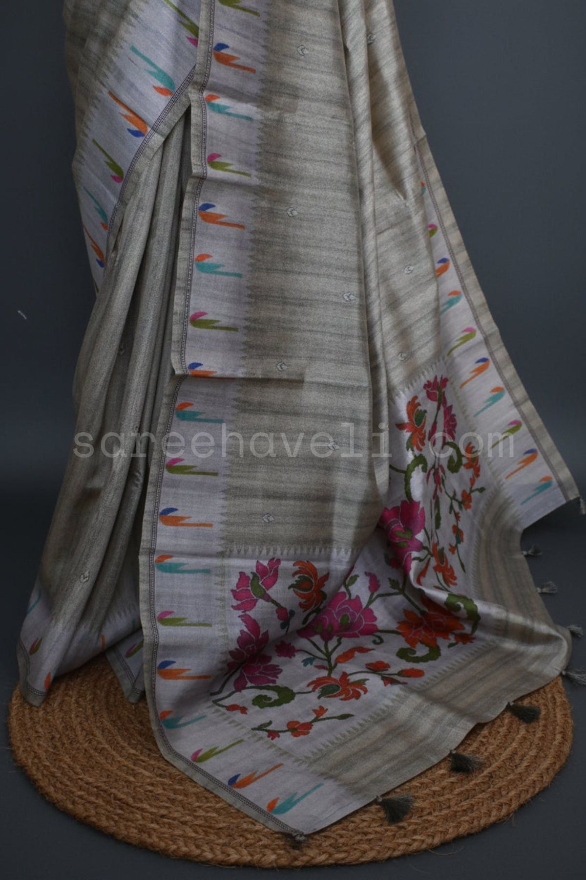 Ikat Bloom Tussar Silk Saree
