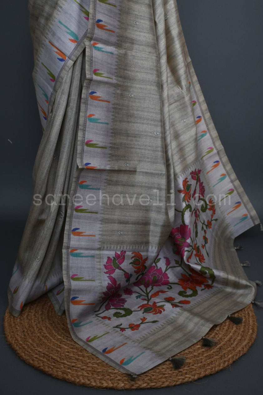 Ikat Bloom Tussar Silk Saree