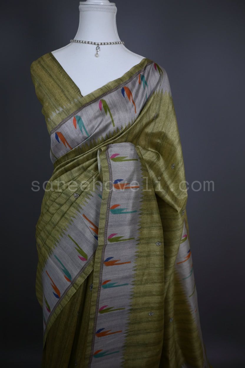 Ikat Bloom Tussar Silk Saree