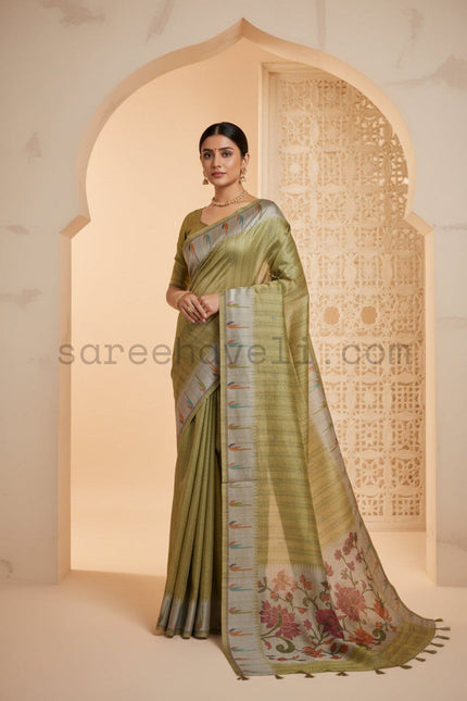 Ikat Bloom Tussar Silk Saree