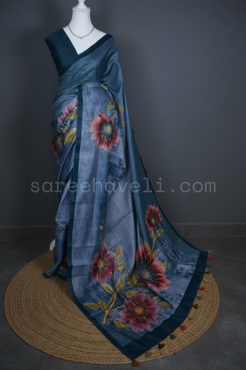 Bloom in Blue Tussar