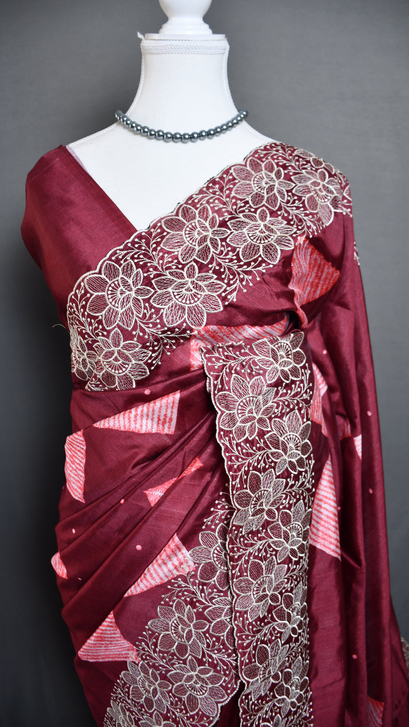 Botanical Lines  Blended Tussar Saree
