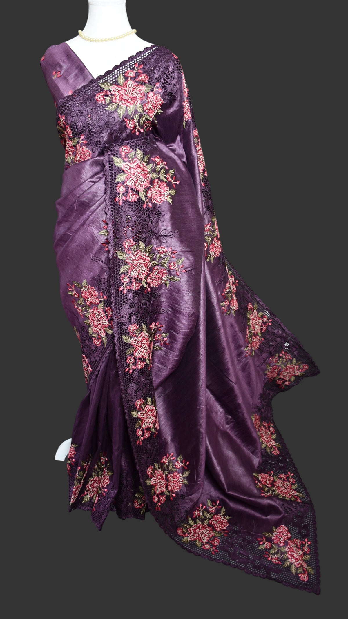 Floral Lace Crush Tussar Saree