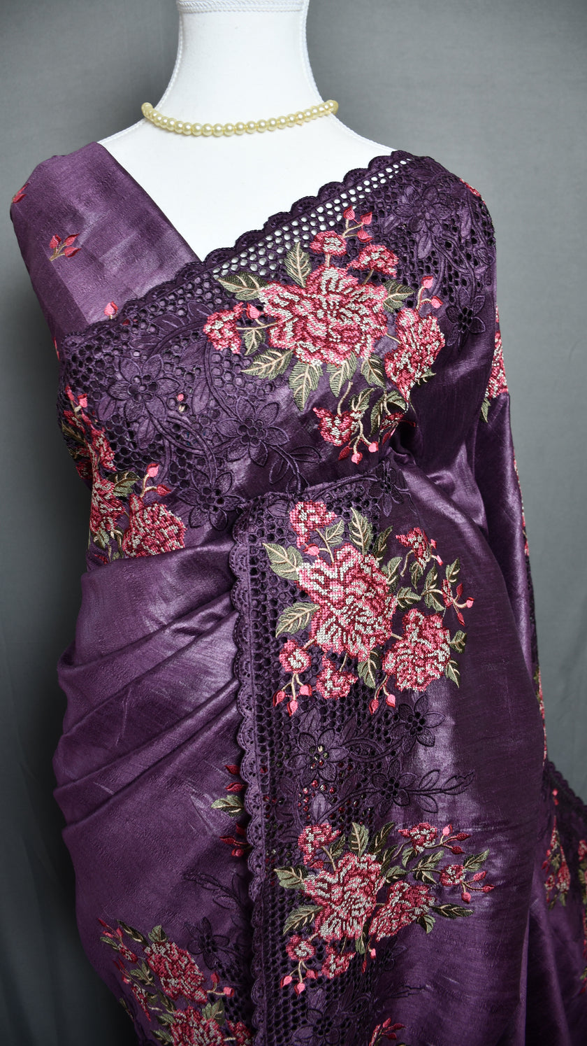 Floral Lace Crush Tussar Saree