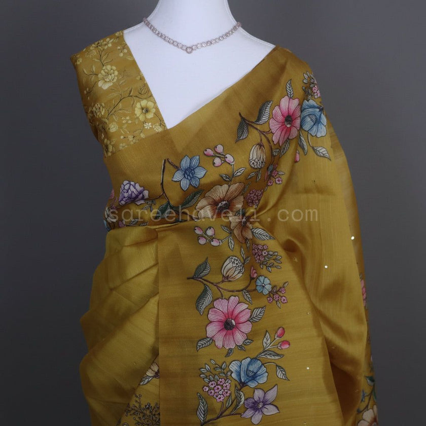 Mustard Bloom Tussar Silk Saree