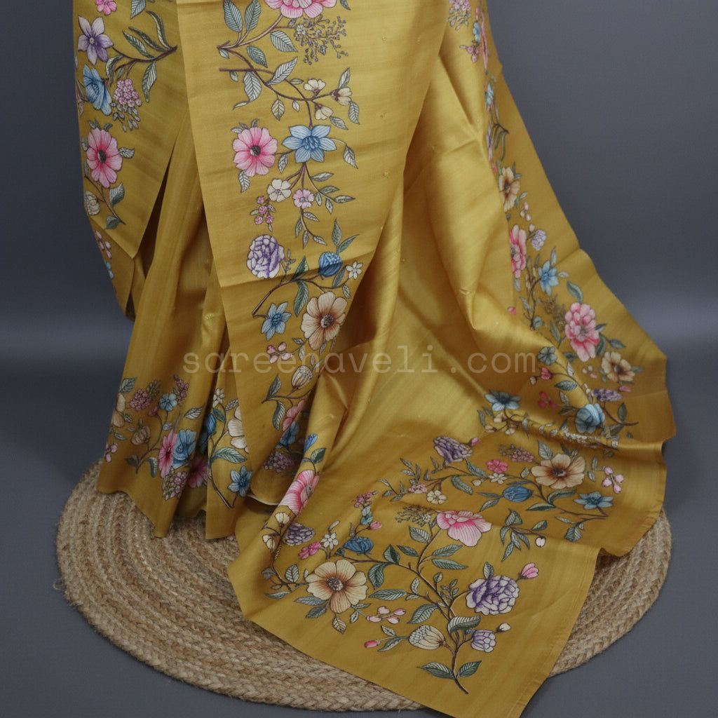 Mustard Bloom Tussar Silk Saree