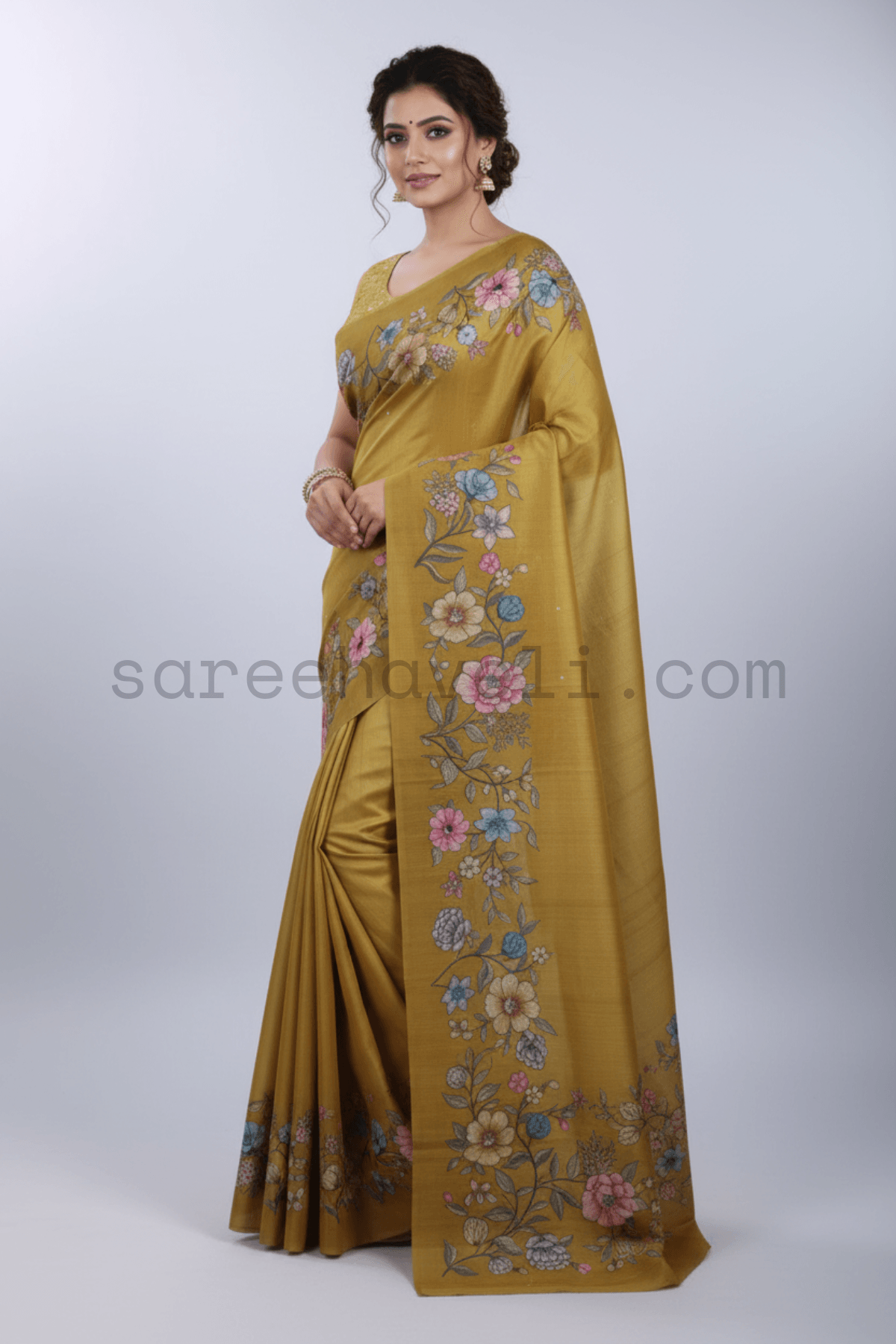 Mustard Bloom Tussar Silk Saree