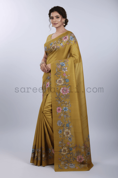 Mustard Bloom Tussar Silk Saree