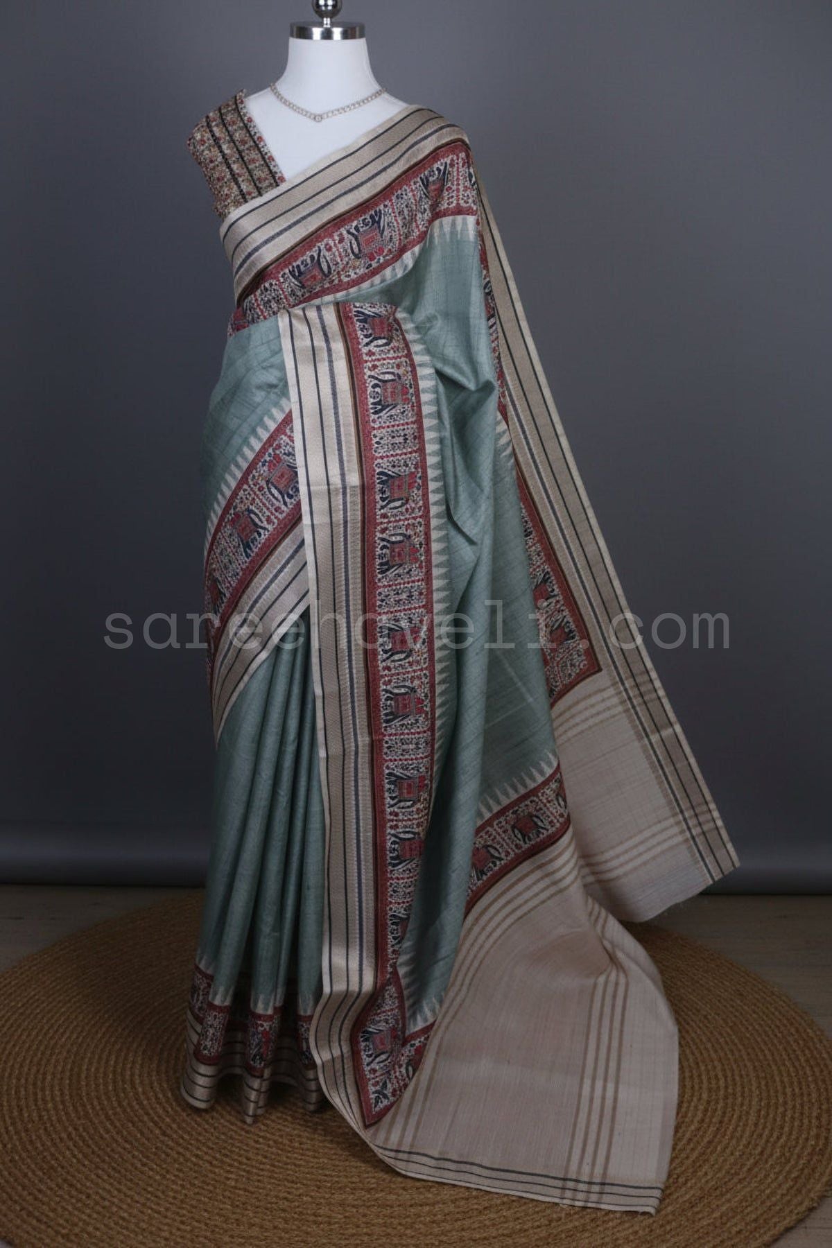Sage Green Tussar Silk