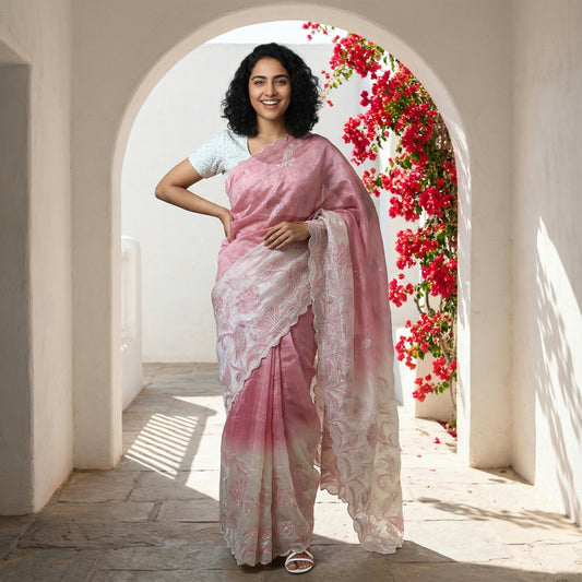 Organza Applique Work Dual Tone Saree