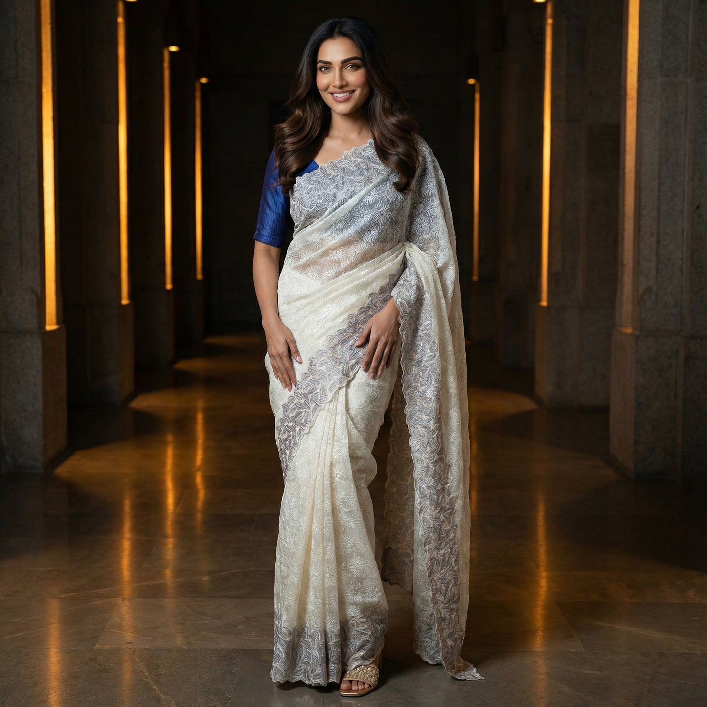 Phulkari NetKota Embroidery Saree