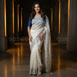 Phulkari NetKota Embroidery Saree - Saree Haveli Leaf Design-Blue