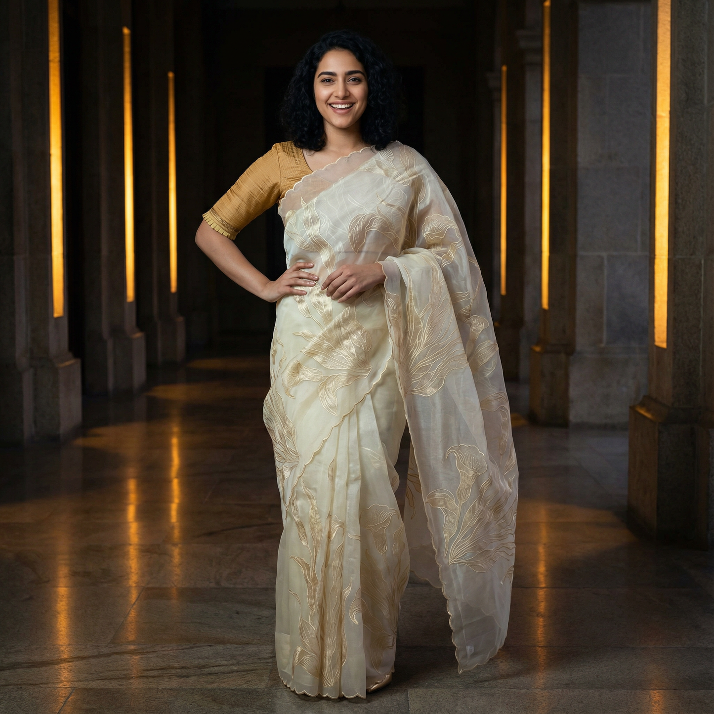 Applique work Premium organza Saree