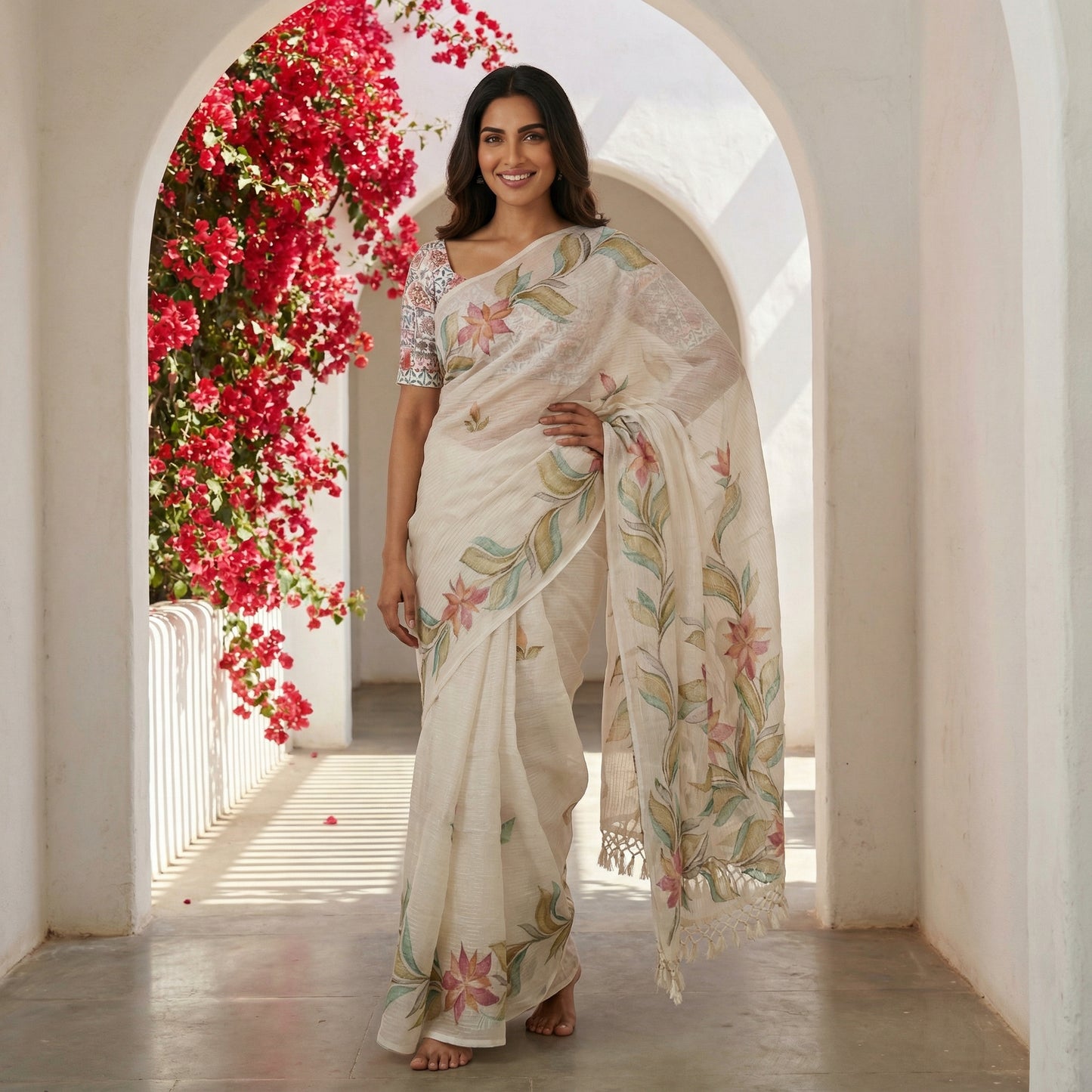 Off White Light Weight Floral Saree