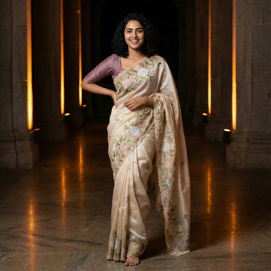 Cut Work Saree with embroidery detailing