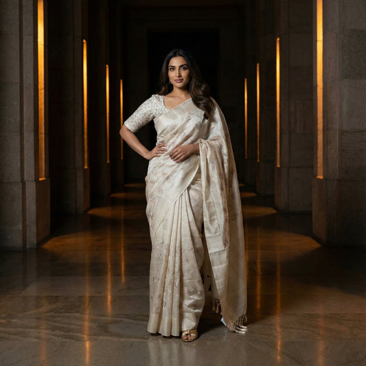 Off-white Soft Semi Tussar Silk Saree