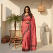 Soft Tussar Saree with Geometric Motifs and Contrast Border - Saree Haveli Default Title
