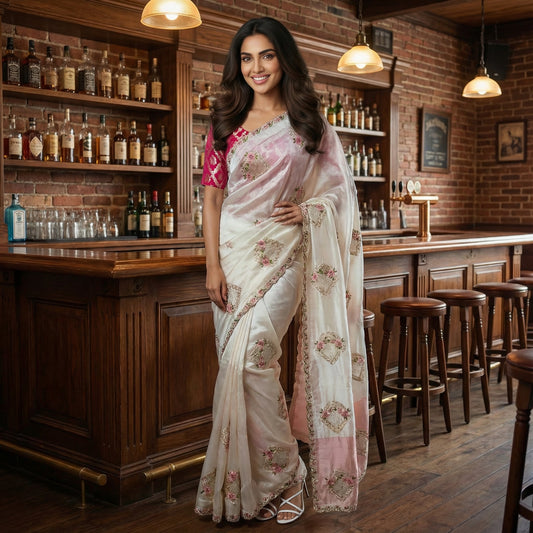 Floral Radiance Paper Silk Crush Saree