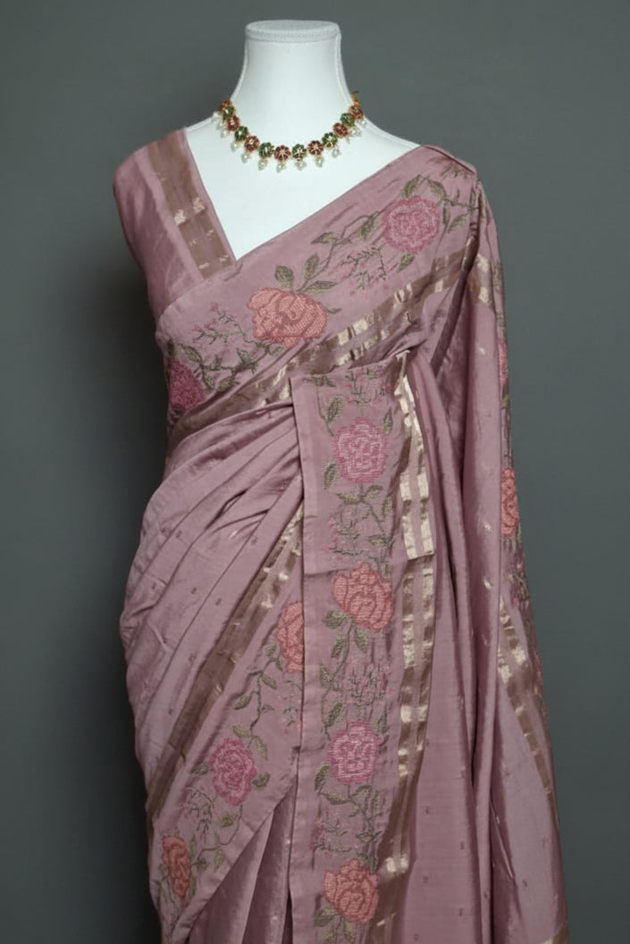 Dusty Rose Soft Tussar Elegance Saree