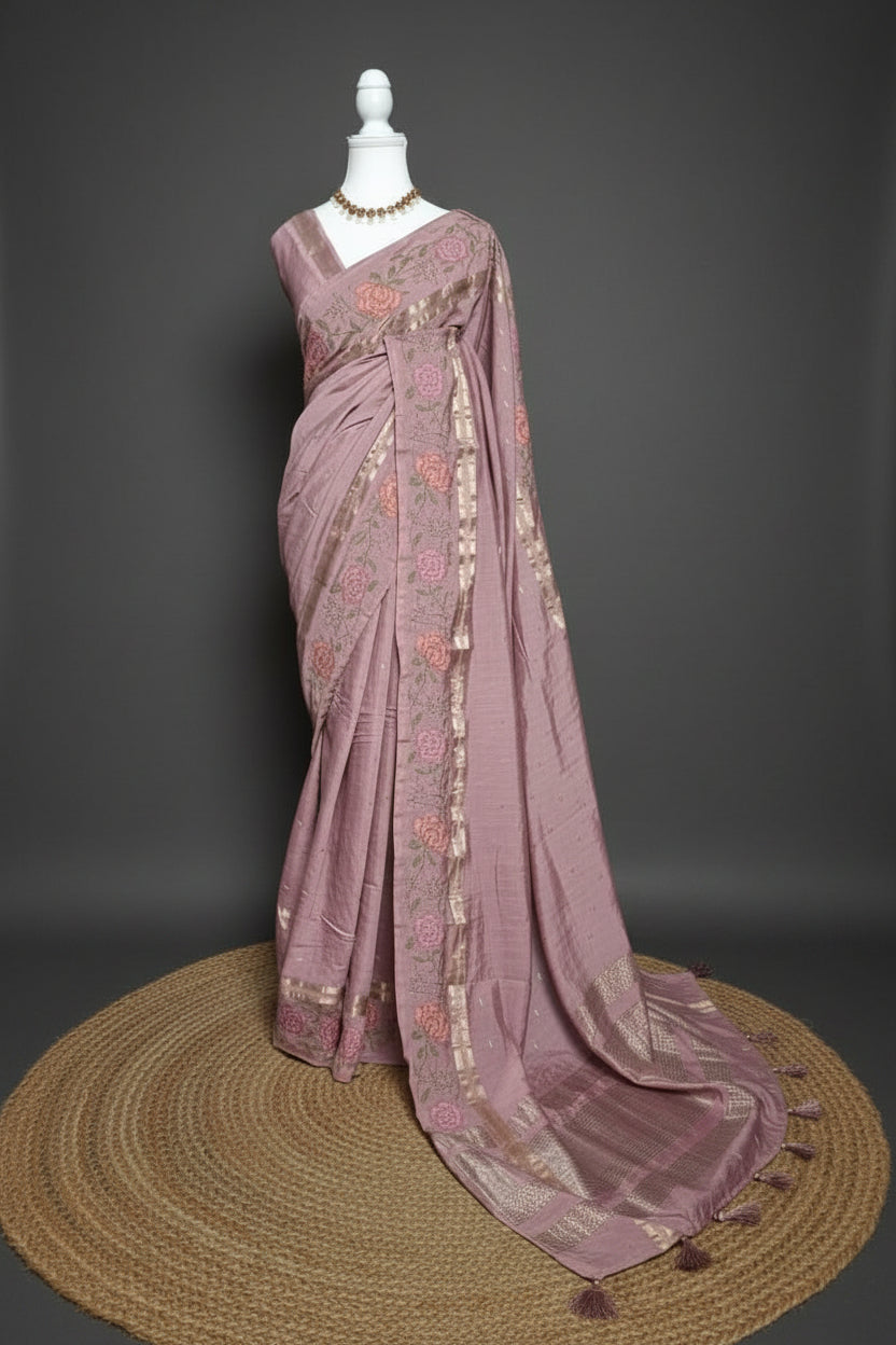 Dusty Rose Soft Tussar Elegance Saree