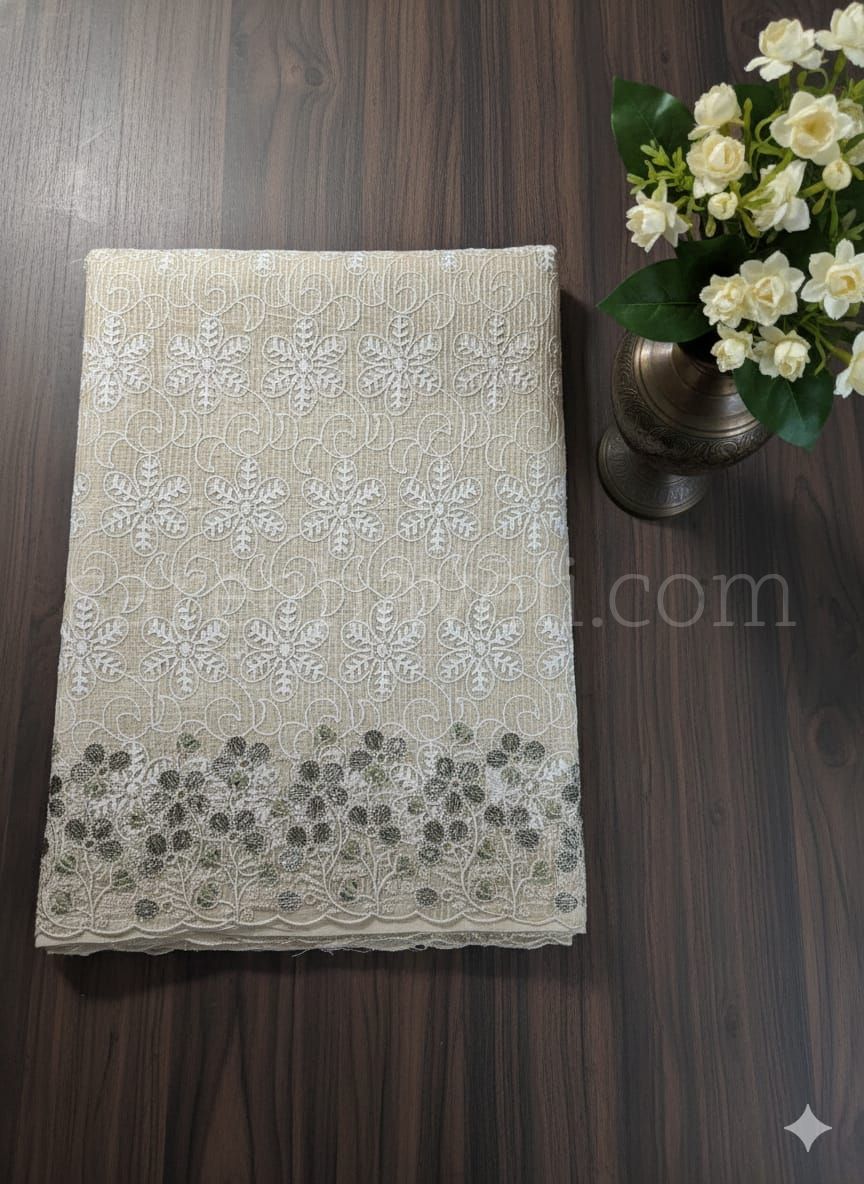 Phulkari NetKota Embroidery Saree - Saree Haveli Leaf Design-Blue