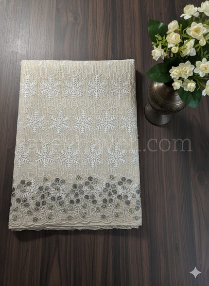 Phulkari NetKota Embroidery Saree - Saree Haveli Leaf Design-Blue