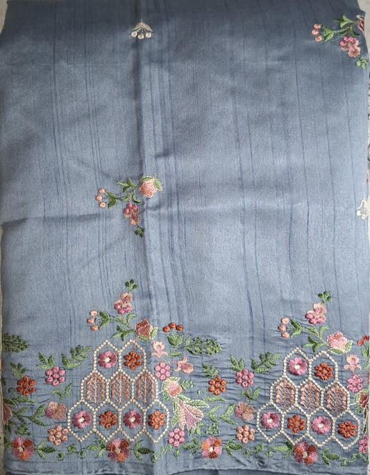 Embroidered Tussar -Blue