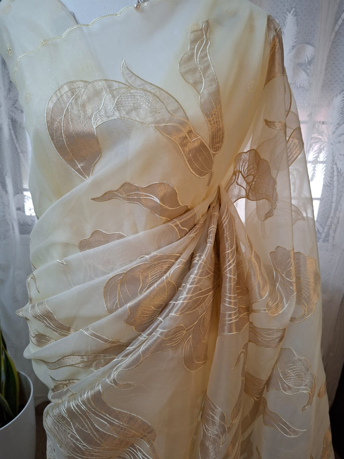 Applique work Premium organza Saree