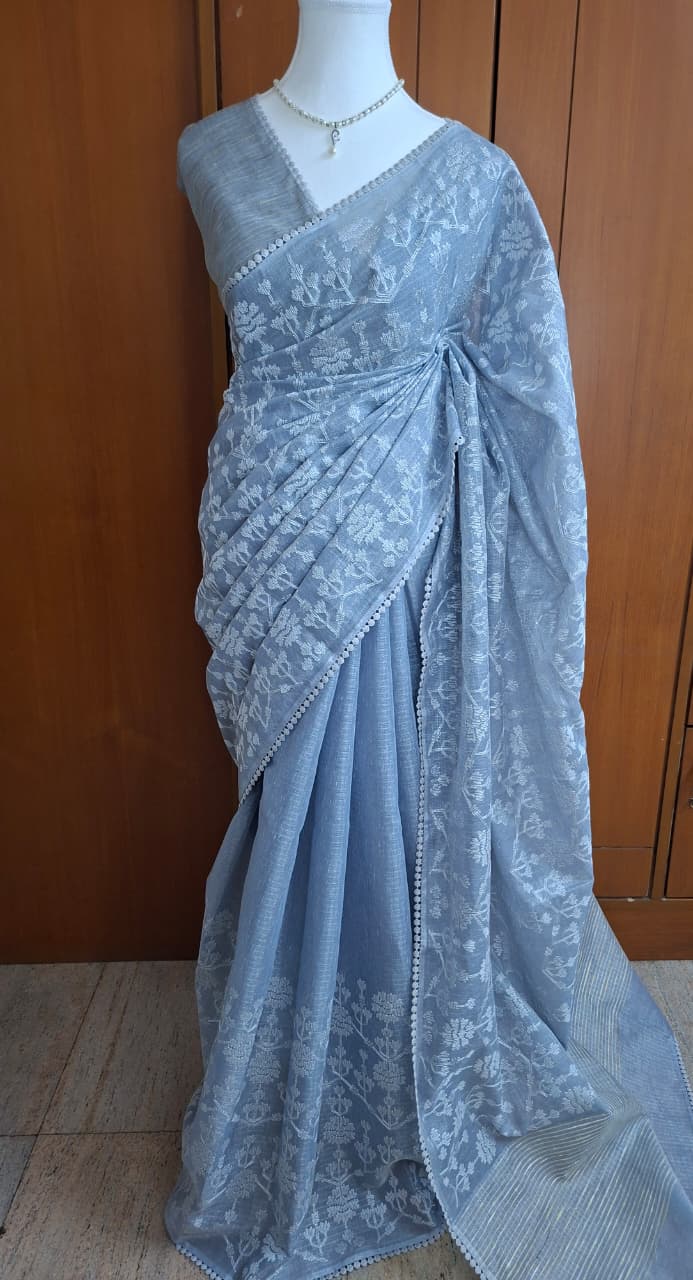 Silver Tissue Saree with embroidery